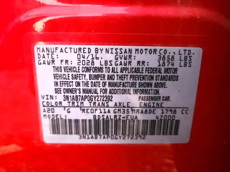 2016 NISSAN SENTRA S  