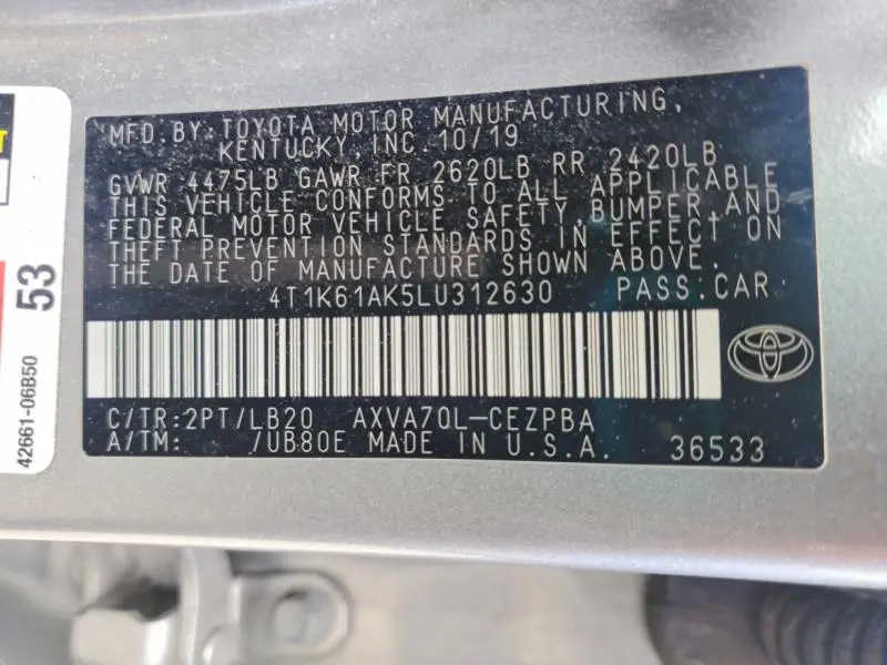 2020 TOYOTA CAMRY XSE  