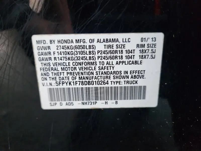 2013 HONDA RIDGELINE SPORT  