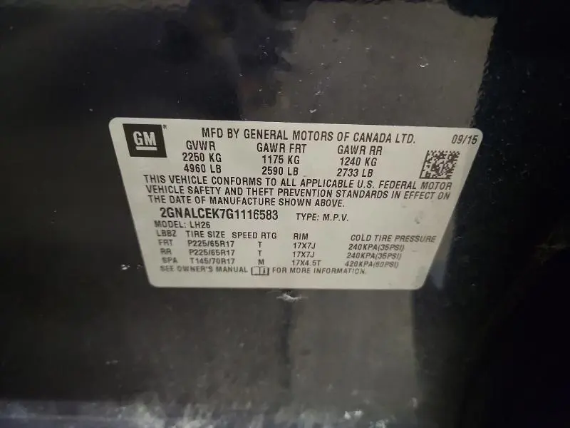 2016 CHEVROLET EQUINOX LT  