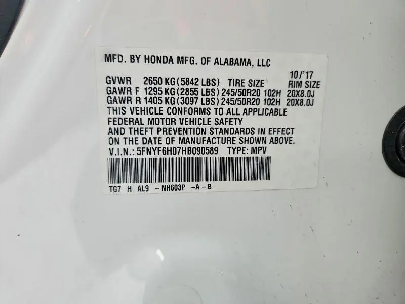 2017 HONDA PILOT ELITE  