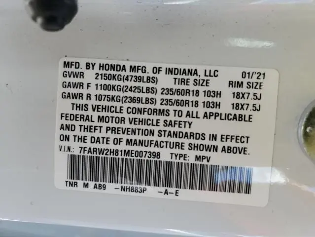 2021 HONDA CR-V EXL  