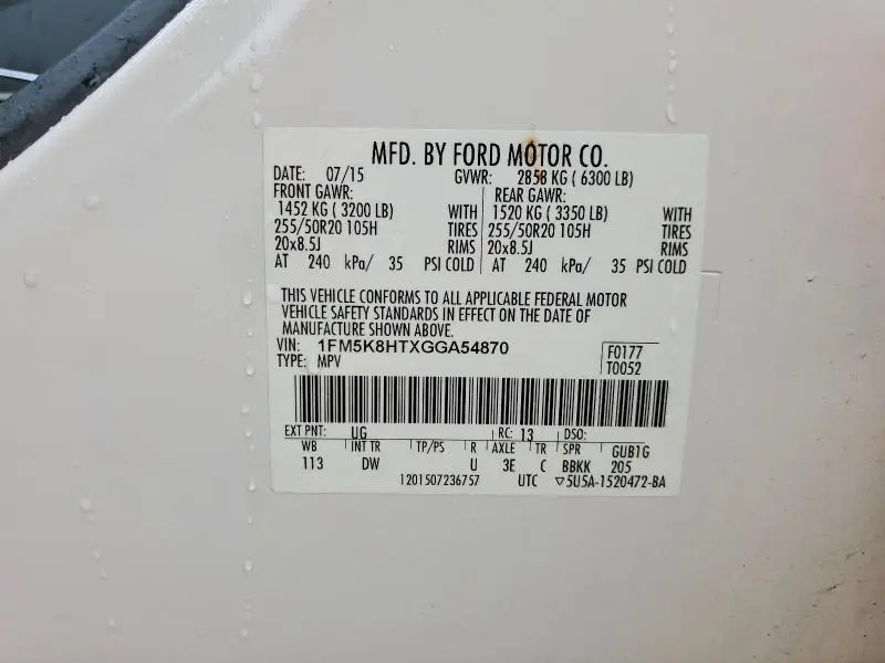 2016 FORD EXPLORER PLATINUM  