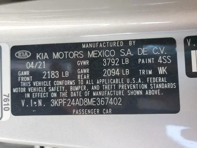 2021 KIA FORTE FE  