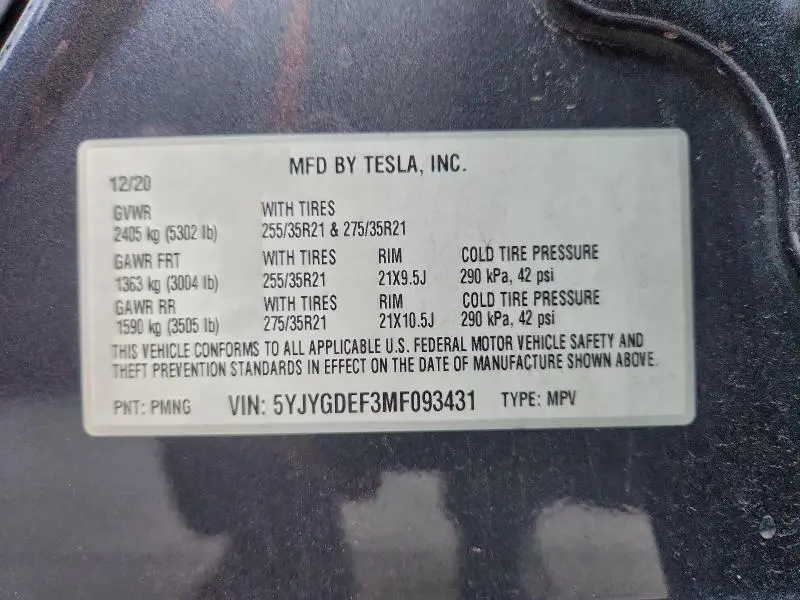 2021 TESLA MODEL Y   