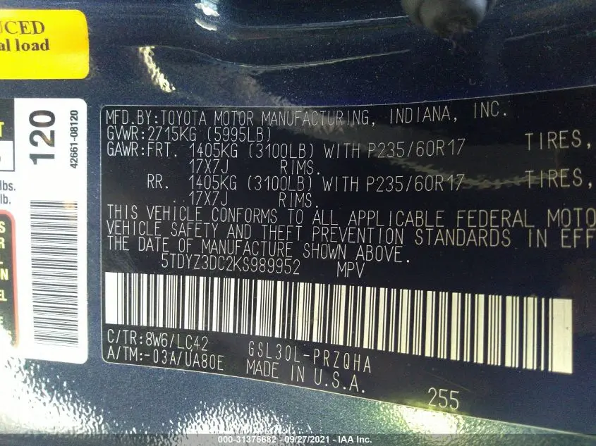 2019 TOYOTA SIENNA XLE
