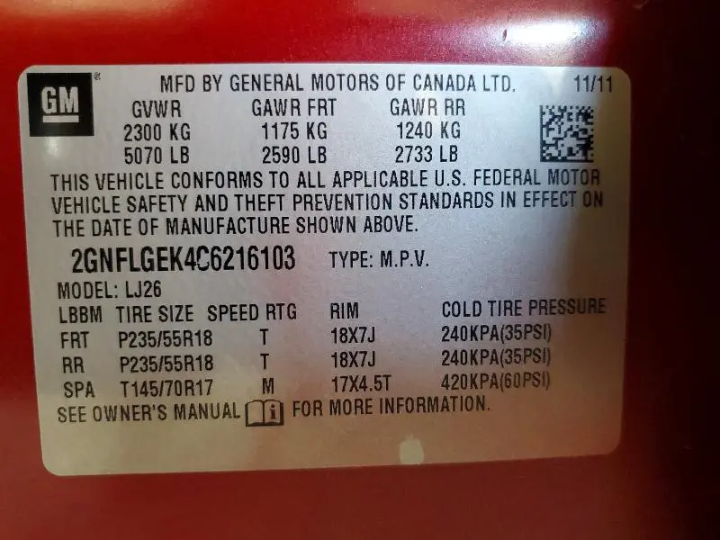 2012 CHEVROLET EQUINOX LTZ  
