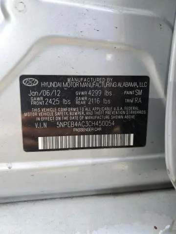 2012 HYUNDAI SONATA GLS