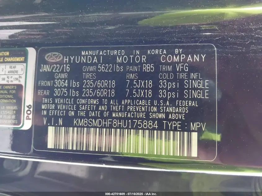 2017 HYUNDAI SANTA FE SE