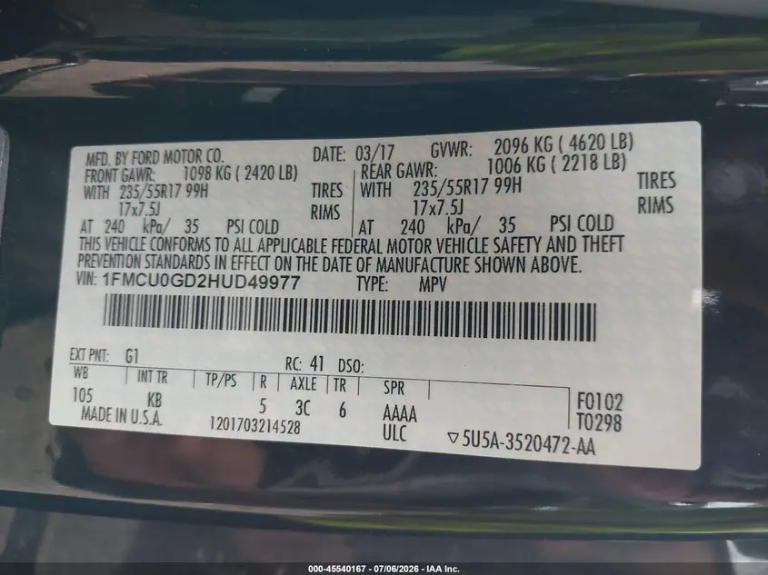 2017 FORD ESCAPE SE