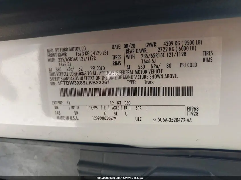 2020 FORD TRANSIT-350 CARGO VAN  