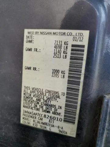 2012 NISSAN MAXIMA S  