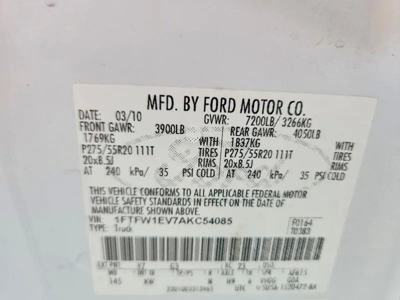 2010 FORD F150 SUPERCREW  