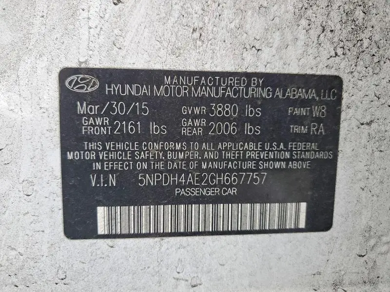 2016 HYUNDAI ELANTRA SE  