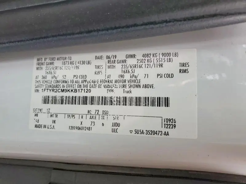 2019 FORD TRANSIT T-250  