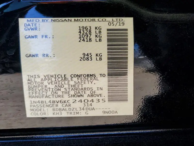 2019 NISSAN ALTIMA 2.5 S  