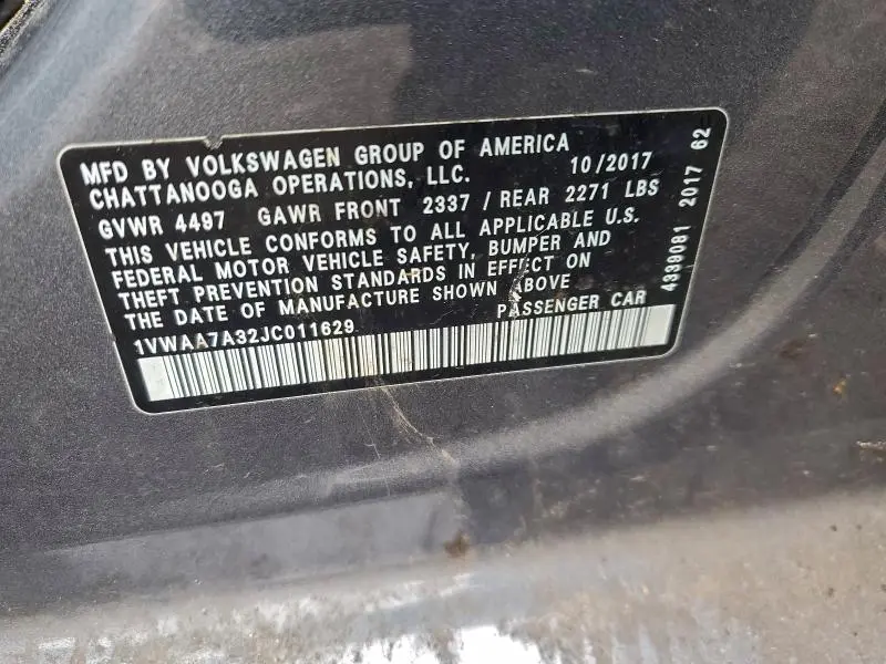 2018 VOLKSWAGEN PASSAT S  