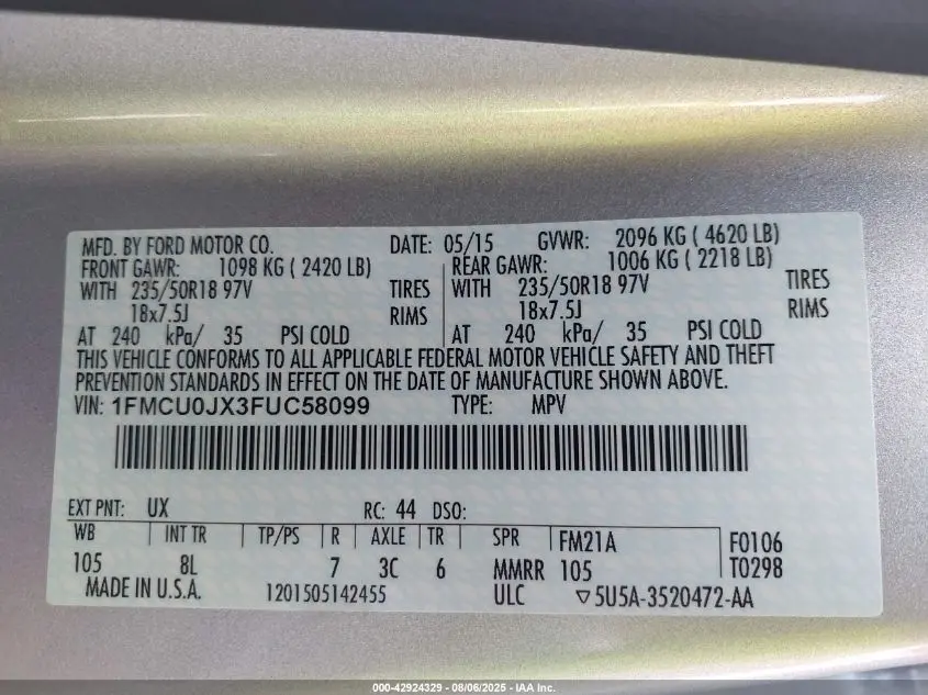 2015 FORD ESCAPE TITANIUM