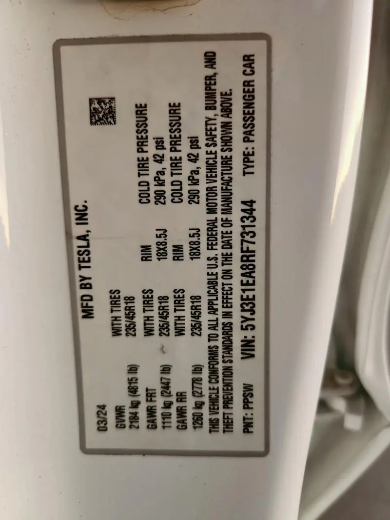 2024 TESLA MODEL 3