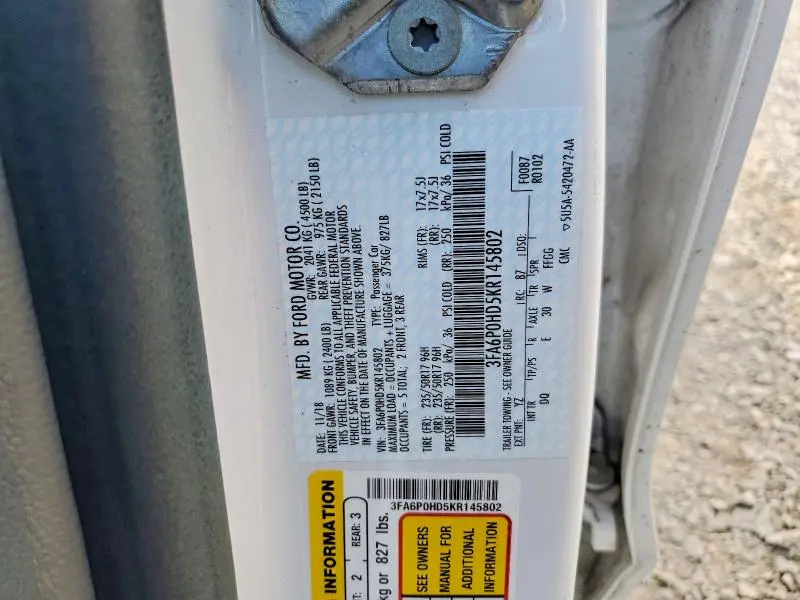 2019 FORD FUSION SE  