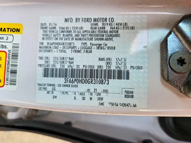 2016 FORD FUSION SE  