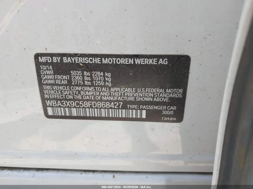 2015 BMW 335I GRAN TURISMO XDRIVE