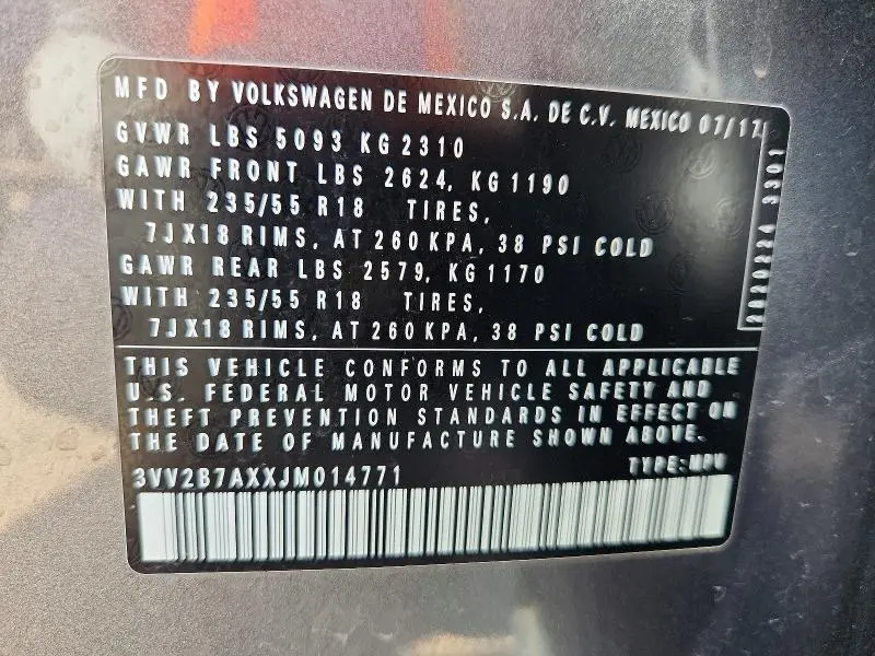 2018 VOLKSWAGEN TIGUAN SE  