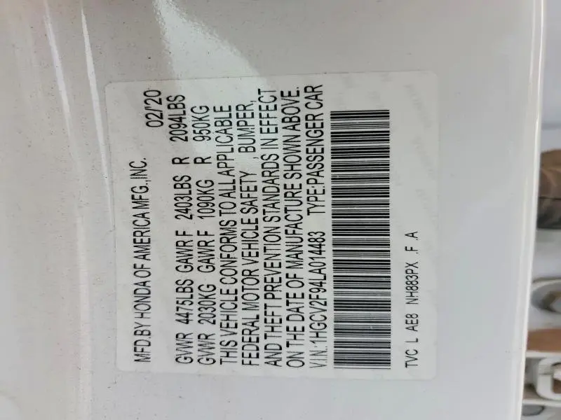 2020 HONDA ACCORD   