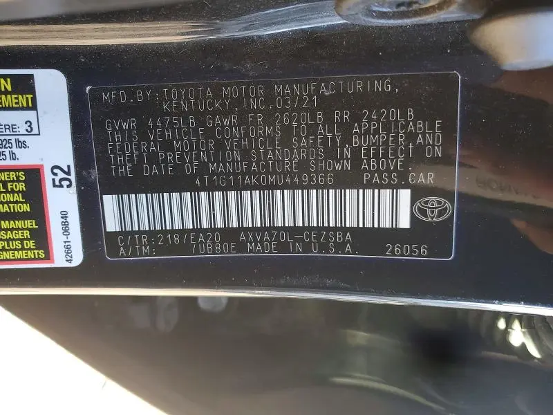 2021 TOYOTA CAMRY SE  