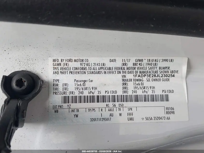 2018 FORD FOCUS S