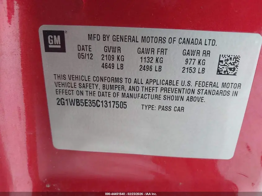 2012 CHEVROLET IMPALA LT