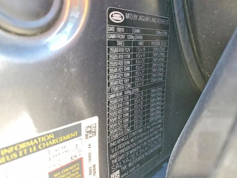 2019 LAND ROVER RANGE ROVER VELAR   