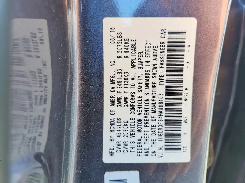 2017 HONDA ACCORD EXL  