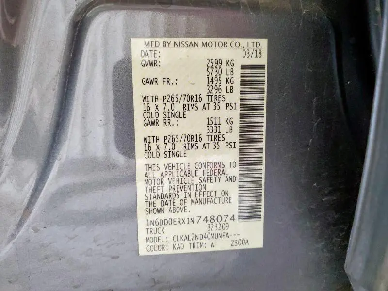 2018 NISSAN FRONTIER S  