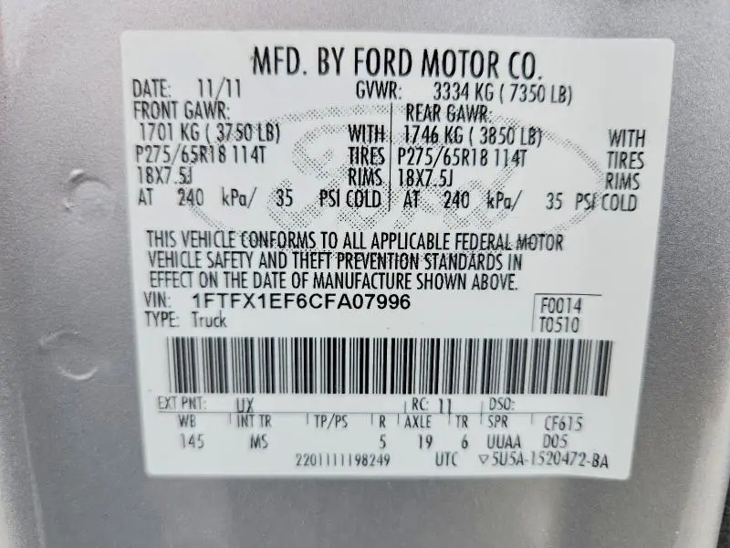 2012 FORD F150 SUPER CAB  