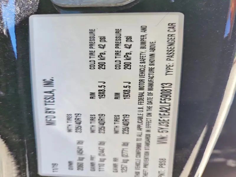 2020 TESLA MODEL 3   