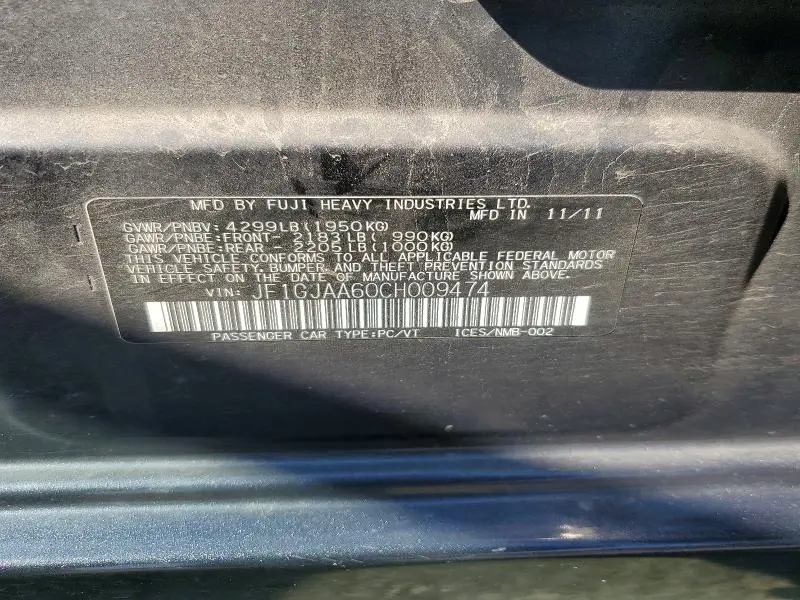 2012 SUBARU IMPREZA   