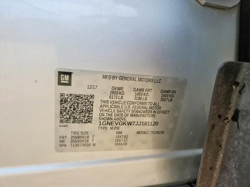 2018 CHEVROLET TRAVERSE LT  