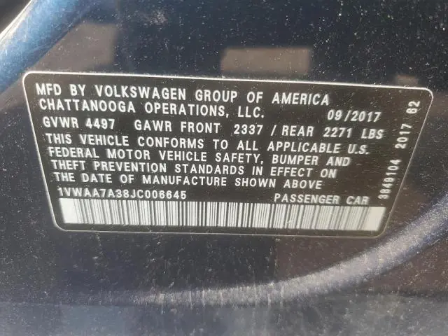 2018 VOLKSWAGEN PASSAT S  