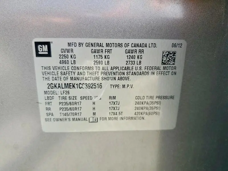 2012 GMC TERRAIN SLE  