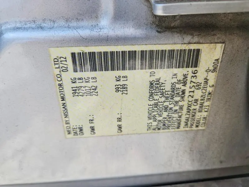 2012 NISSAN ALTIMA BASE  