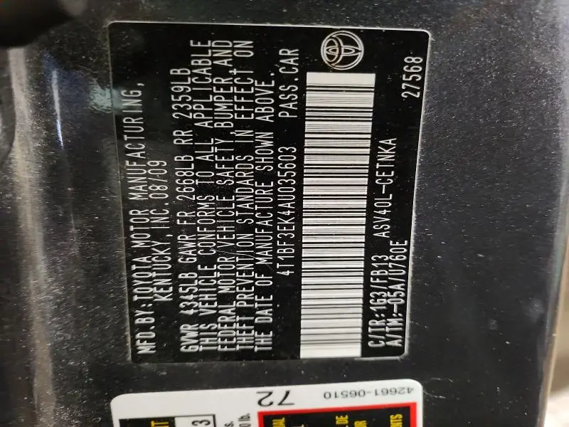 2010 TOYOTA CAMRY SE  