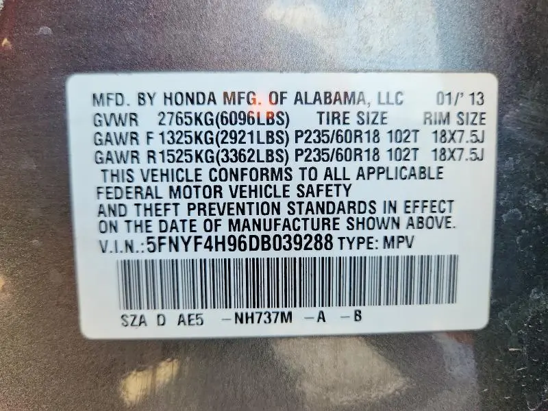 2013 HONDA PILOT TOURING  