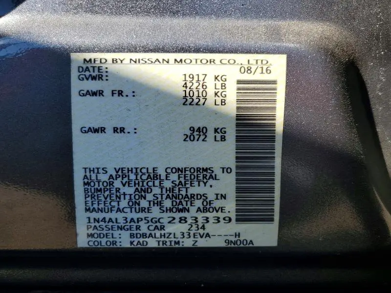 2016 NISSAN ALTIMA 2.5 SR  