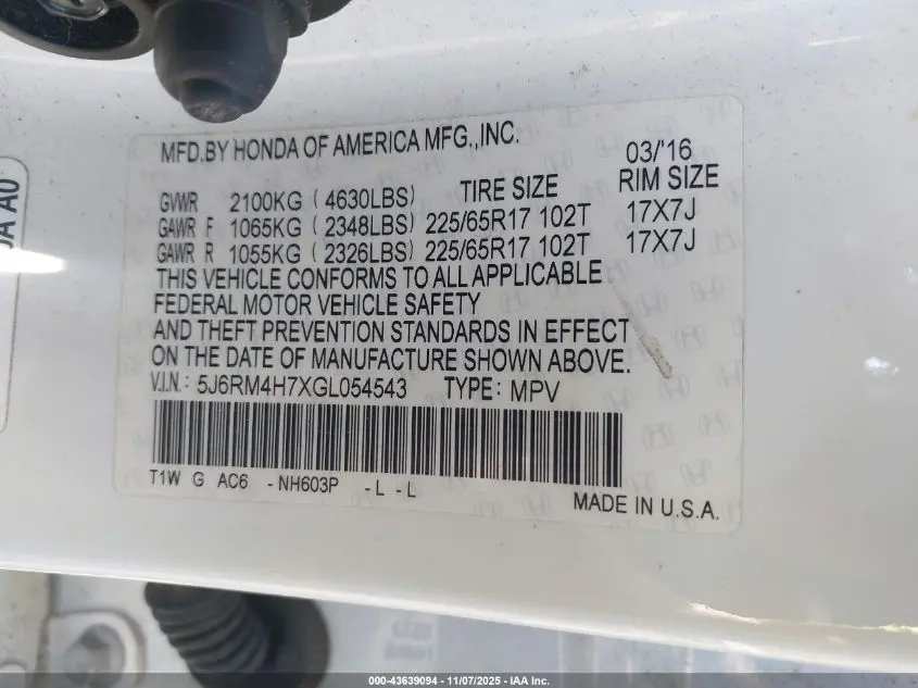 2016 HONDA CR-V EX-L