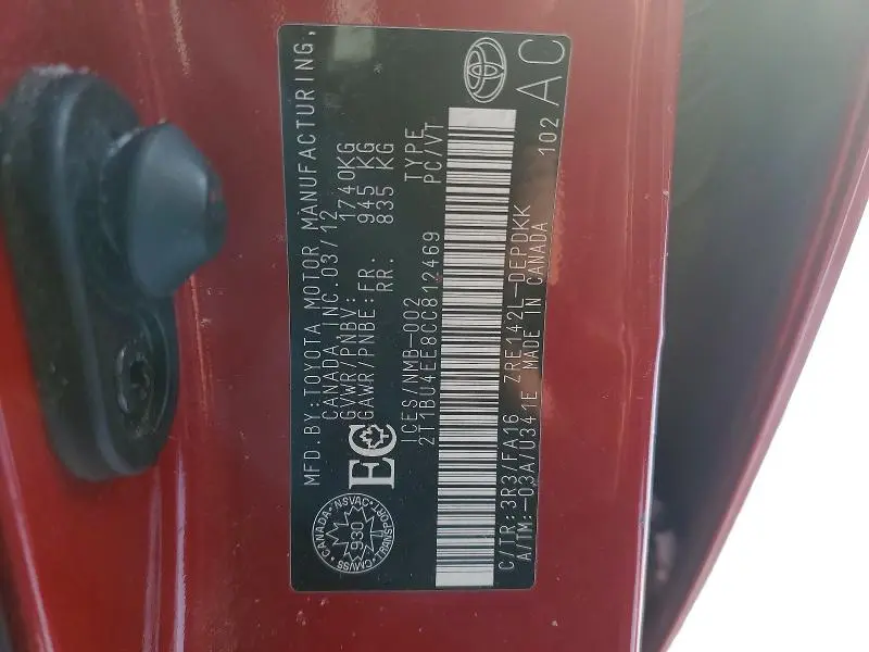 2012 TOYOTA COROLLA BASE  