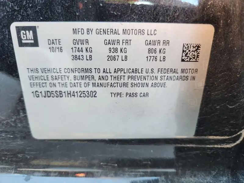 2017 CHEVROLET SONIC LT  