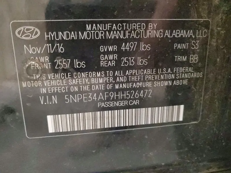 2017 HYUNDAI SONATA LIMITED  