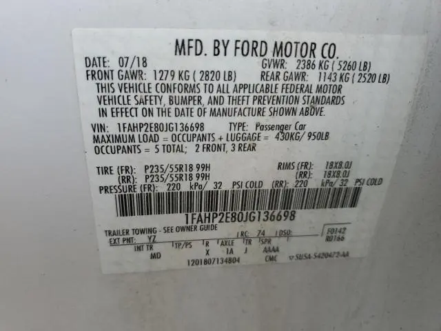 2018 FORD TAURUS SEL  