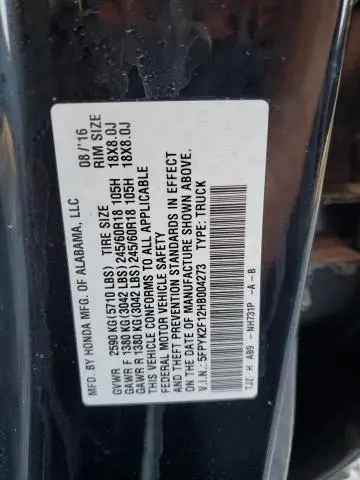 2017 HONDA RIDGELINE SPORT  